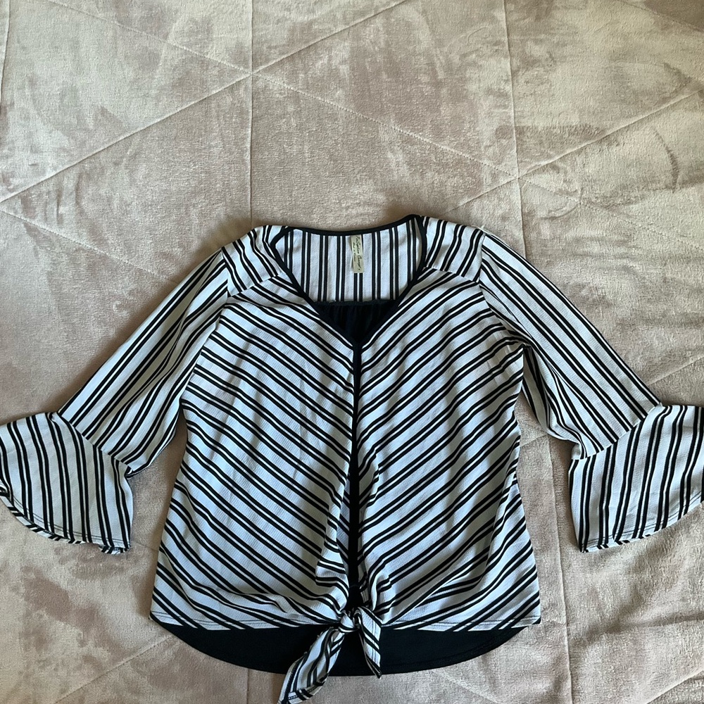 PerSeption Concept Black and White Striped Blouse